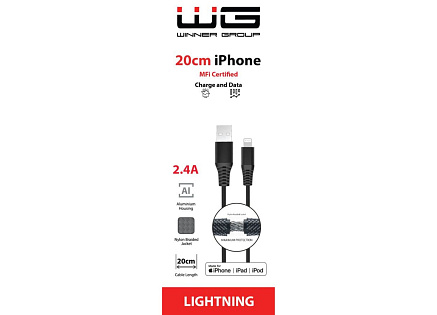 WG - Datový kabel Lightning MFi na USB-A, 20 cm, 2.4A, černá