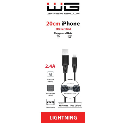 WG - Datový kabel Lightning MFi na USB-A, 20 cm, 2.4A, černá WG - Datový kabel Lightning MFi na USB-A, 20 cm, 2.4A, černá