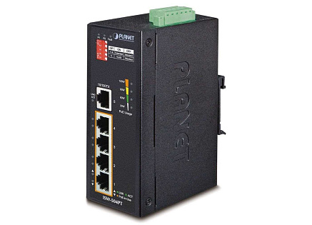 Planet ISW-504PT, 5x 10/100, 4x POE IEEE 802.3af, 60W, DIN, IP30, -40~75 st.C