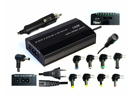EUROCASE univerzální napájecí adaptér 100W, AC 110-240V/CAR DC 12V, DC 12- 20, 9 koncovek