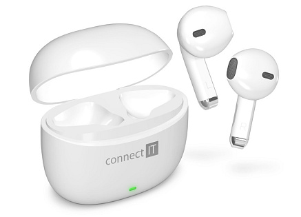 CONNECT IT Sluchátka True Wireless SonicBass, špunty do uší s mikrofonem, Bluetooth, bílá