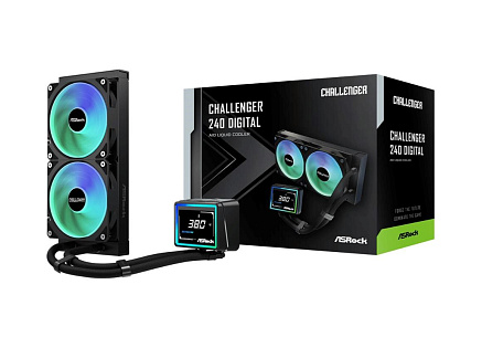 ASROCK Vodní chladič Challenger 240 Digital, 2x120mm, ARGB, LGA1851, AM5, černá