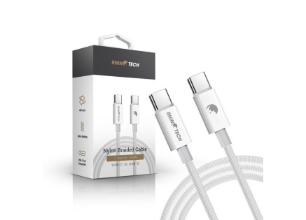 RhinoTech kabel s nylonovým opletem USB-C na USB-C 60W 1M bílá