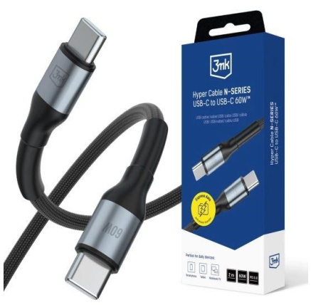 3mk kabel Hyper Cable N-SERIES C to C 2m 20V/3A 60W Black 3mk kabel Hyper Cable N-SERIES C to C 2m 20V/3A 60W Black