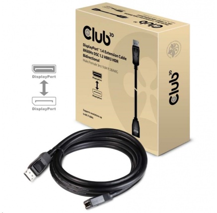 Club3D Kabel prodlužovací DisplayPort 1.4 8K 60Hz DSC 1.2 HBR3 HDR Bidirectional (M/F), 3m Club3D Kabel prodlužovací DisplayPort 1.4 8K 60Hz DSC 1.2 HBR3 HDR Bidirectional (M/F), 3m