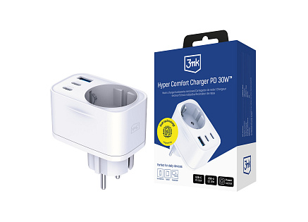 3mk síťová nabíječka Comfort Charger GaN 30W, bílá 3mk síťová nabíječka Comfort Charger GaN 30W, bílá