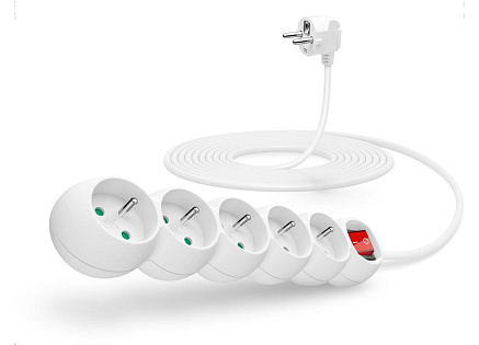 CONNECT IT prodlužovací kabel 230 V, 5 zásuvek, 5 m, s vypínačem (bílý)