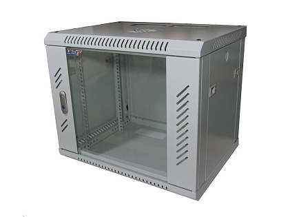LEXI-Net 19" nástěnný rozvaděč 9U 600x450, nosnost 60 kg, skleněné dveře, rozložený, šedý