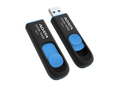 ADATA Flash Disk 64GB UV128, USB 3.1 Dash Drive (R:90/W:40 MB/s) černá/modrá
