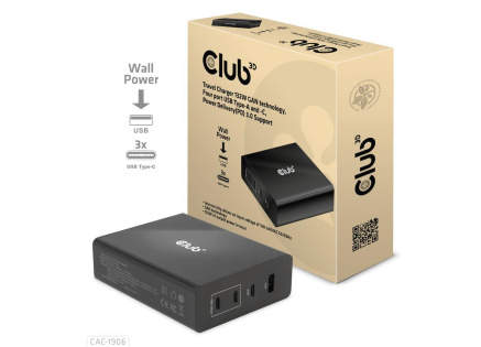 Club3D cestovní nabíječka 132W GAN technologie, 4xUSB-A a USB-C, PD 3.0 Support