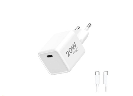 WG - Síťová nabíječka 1x USB-C PD 20W, 5V-9V-12V, kabel Type-C na Type-C, bílá