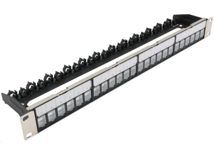 19" modulární stíněný patch panel XtendLan 24port, 4x demontovatelný modul, černý