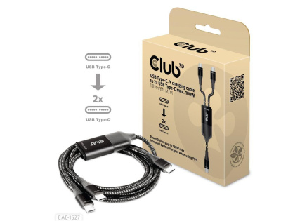 Club3D nabíjecí kabel USB Type-C, Y charging cable to 2x USB Type-C max. 100W, 1.83m/6ft M/M