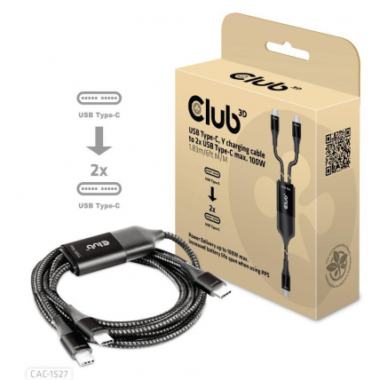 Club3D nabíjecí kabel USB Type-C, Y charging cable to 2x USB Type-C max. 100W, 1.83m/6ft M/M Club3D nabíjecí kabel USB Type-C, Y charging cable to 2x USB Type-C max. 100W, 1.83m/6ft M/M