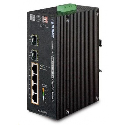 Planet IGS-624HPT, PoE switch 4x 1000Base-T, 2x SFP 100/1000Base-X, 802.3at 120W, DIN,IP30, -40 až +75st.C Planet IGS-624HPT, PoE switch 4x 1000Base-T, 2x SFP 100/1000Base-X, 802.3at 120W, DIN,IP30, -40 až +75st.C
