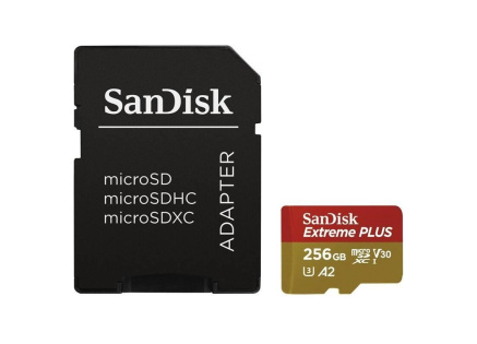SanDisk micro SDXC karta 256GB Extreme PLUS (200 MB/s Class 10, UHS-I U3 V30) + adaptér