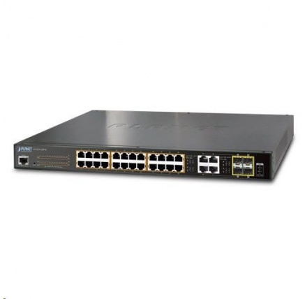 Planet GS-4210-24PL4C PoE+ switch 28x 1000Base-T, 4x SFP, 802.3at do 440W, VLAN, SNMPv3/WEB