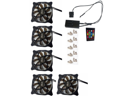 EUROCASE ventilátor RGB 120mm (spot Led), set 5ks + controller