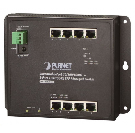 Planet WGS-4215-8T2S switch, správa Web/SNMP, DIN,IP30, -40~75°C, dual DC, fanless Planet WGS-4215-8T2S switch, správa Web/SNMP, DIN,IP30, -40~75°C, dual DC, fanless