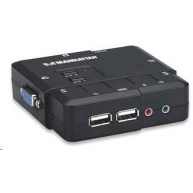 MANHATTAN KVM přepínač 2 porty, VGA, USB, audio, včetně kabelů