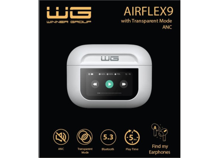 WG - Bluetooth sluchátka WG AirFlex 9 s displejem, Avatar, ANC,  bílá