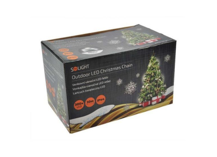 Solight LED vánoční řetěz, 300 LED, 30m, přívod 5m, IP44, bílá