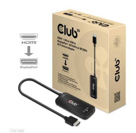 Club3D Adaptér HDMI + Micro USB na DisplayPort 4K120Hz/8K30Hz, Active Adapter M/F Club3D Adaptér HDMI + Micro USB na DisplayPort 4K120Hz/8K30Hz, Active Adapter M/F