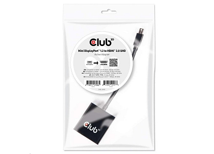 Club3D Adaptér aktivní mini DisplayPort 1.2 na HDMI 2.0 4K60Hz UHD, (M/F), 20cm