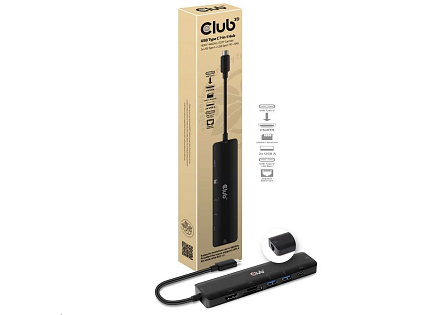 Club3D hub USB-C 3.2 Gen1 7in1 Hub HDMI 4K60Hz, 2x SD card, 2x USB-A, USB-C PD - nabíjení 100W, RJ45 Club3D hub USB-C 3.2 Gen1 7in1 Hub HDMI 4K60Hz, 2x SD card, 2x USB-A, USB-C PD - nabíjení 100W, RJ45