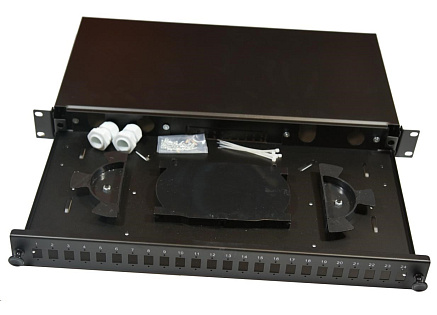 Optická vana výsuvná 1U, 24x SC simplex (24x LC duplex, 24x E2000) s kazetou pro 24 svarů, černá