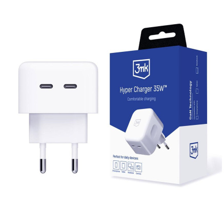 3mk síťová nabíječka - Hyper Charger 35W, GaN, 2x USB-C (PD), bílá 3mk síťová nabíječka - Hyper Charger 35W, GaN, 2x USB-C (PD), bílá