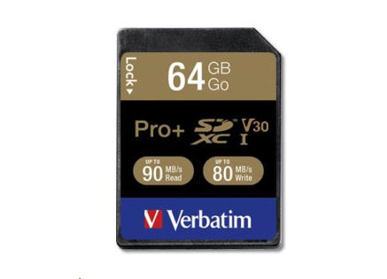 VERBATIM SDXC karta 64GB PRO+ Class 10, UHS-1 (R:90/W:80 MB/s) VERBATIM SDXC karta 64GB PRO+ Class 10, UHS-1 (R:90/W:80 MB/s)