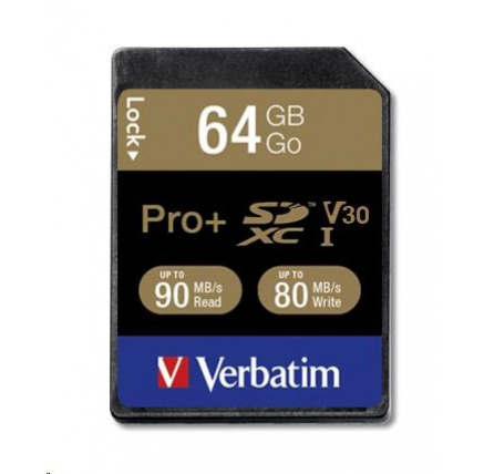 VERBATIM SDXC karta 64GB PRO+ Class 10, UHS-1 (R:90/W:80 MB/s)