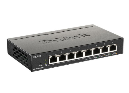 D-Link DGS-1100-08PV2 8-port Gigabit Smart Managed PoE switch, PoE budget 64W, fanless
