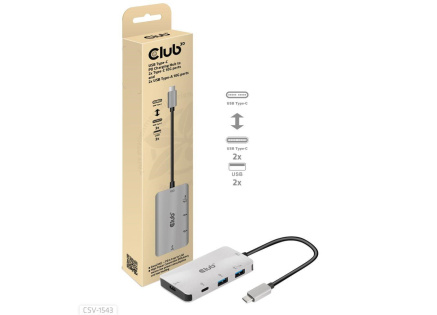 Club3D hub USB-C Gen2 PD na 2x USB-C 10G porty a 2x USB-A 10G porty