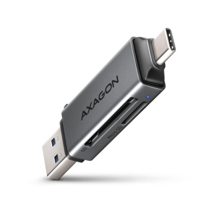 AXAGON CRE-DAC, USB-C + USB-A, 5 Gbps - MINI čtečka karet, 2-slot & lun SD/microSD, podpora UHS-I