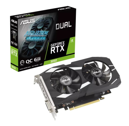 ASUS VGA NVIDIA GeForce RTX 3050 DUAL OC 6GB, RTX 3050, 6GB GDDR6, 1xDP, 1xHDMI, 1xDVI