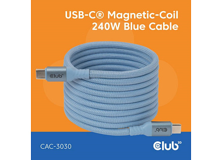 Club3D Kabel magnetický USB-C, 240W PD3.1, 480 Mbps, 2m, modrá Club3D Kabel magnetický USB-C, 240W PD3.1, 480 Mbps, 2m, modrá