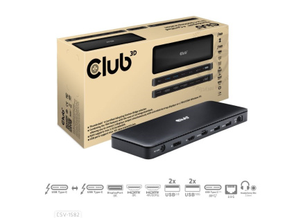 Club3D Dokovací stanice USB-C 12v1, 1xDP, 1xHDMI, 2xUSB-C, 4xUSB, 1xRJ45, černá