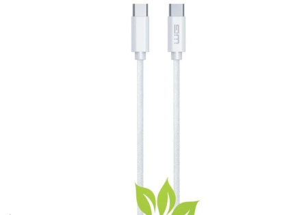 WG - Datový kabel Type-C (male) to Type-C (male) / 2m / 3A / cotton braided ECO / white