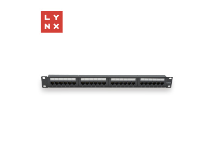 LYNX 19" patch panel 24-port, UTP Cat5e, 50µ, nestíněný, černý LYNX 19" patch panel 24-port, UTP Cat5e, 50µ, nestíněný, černý