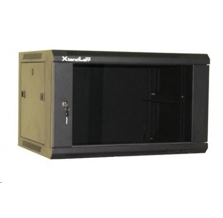 XtendLan 19" nástěnný rozvaděč 9U 600x450, nosnost 60 kg, skleněné kouřové dveře, svařovaný, černý