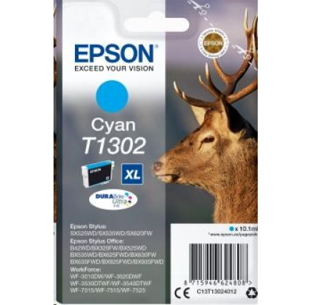 BAZAR - EPSON ink bar Singlepack "Jelen" Cyan T1302 DURABrite Ultra Ink (10,1 ml) - Poškozený obal (Komplet) BAZAR - EPSON ink bar Singlepack "Jelen" Cyan T1302 DURABrite Ultra Ink (10,1 ml) - Poškozený obal (Komplet)