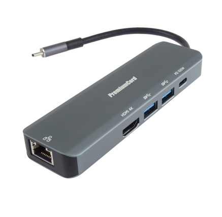 PREMIUMCORD Adaptér USB-C na Gigabit 10/100/1000Mbps + 1x HDMI, 2x USB3.2, 1x PD 100W konektor, Šedá PREMIUMCORD Adaptér USB-C na Gigabit 10/100/1000Mbps + 1x HDMI, 2x USB3.2, 1x PD 100W konektor, Šedá