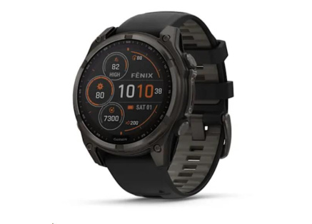 Garmin - fenix 8 Solar Sapphire - 47 mm - Carbon Gray DLC Titanium with Black | Pebble Gray Silicone Band, EU