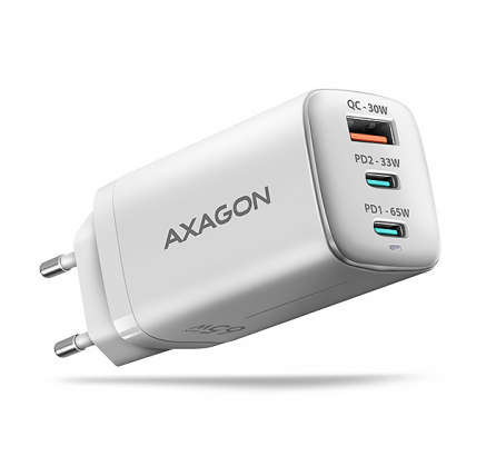 AXAGON ACU-DPQ65W, GaN nabíječka do sítě 65W, 3x port (USB-A + dual USB-C), PD3.0/QC4+/PPS/Apple, bílá AXAGON ACU-DPQ65W, GaN nabíječka do sítě 65W, 3x port (USB-A + dual USB-C), PD3.0/QC4+/PPS/Apple, bílá