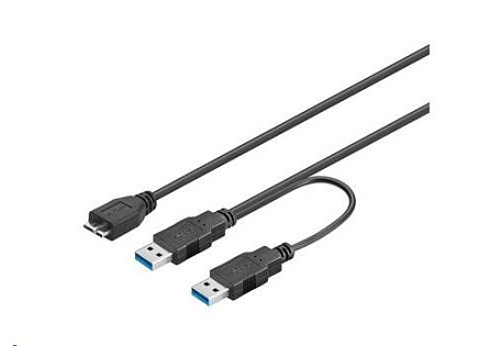 PREMIUMCORD Kabel USB 3.0 2xA - micro (M/F) 30cm DUÁLNÍ (extra napájení)