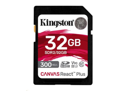 Kingston SDHC karta 32GB Canvas React Plus SDHC UHS-II 300R/260W U3 V90 for Full HD/4K/8K
