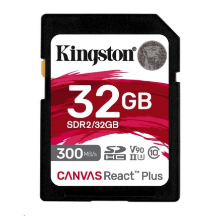 Kingston SDHC karta 32GB Canvas React Plus SDHC UHS-II 300R/260W U3 V90 for Full HD/4K/8K