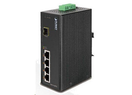 Planet switch ISW-514PTF, průmysl.verze 4x10/100+1x100BaseFX (SFP), DIN, IP30, -40 až 70°C, 12-48V
